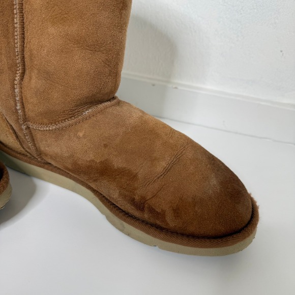 Jumbo UGG Boots Australia Classic Chestnut Suede Sheepskin Lined Size 12 Cozy - Picture 13 of 14